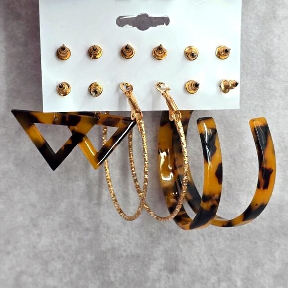 Hoop Stud Dangle Brown Pink Set of Six Hook Earrings Fashion Jewelry NWT JB2-45 - Picture 3 of 3